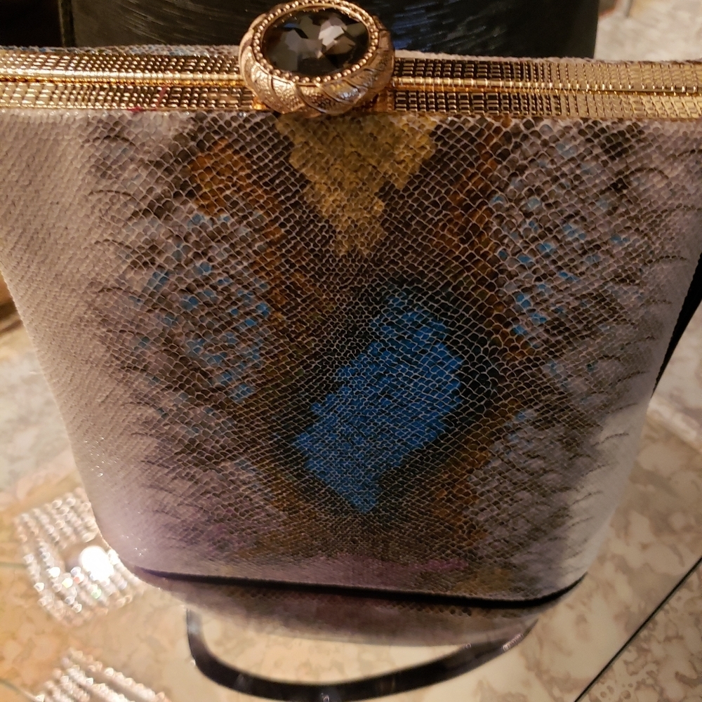 Faux Leather Python Print Handbag
